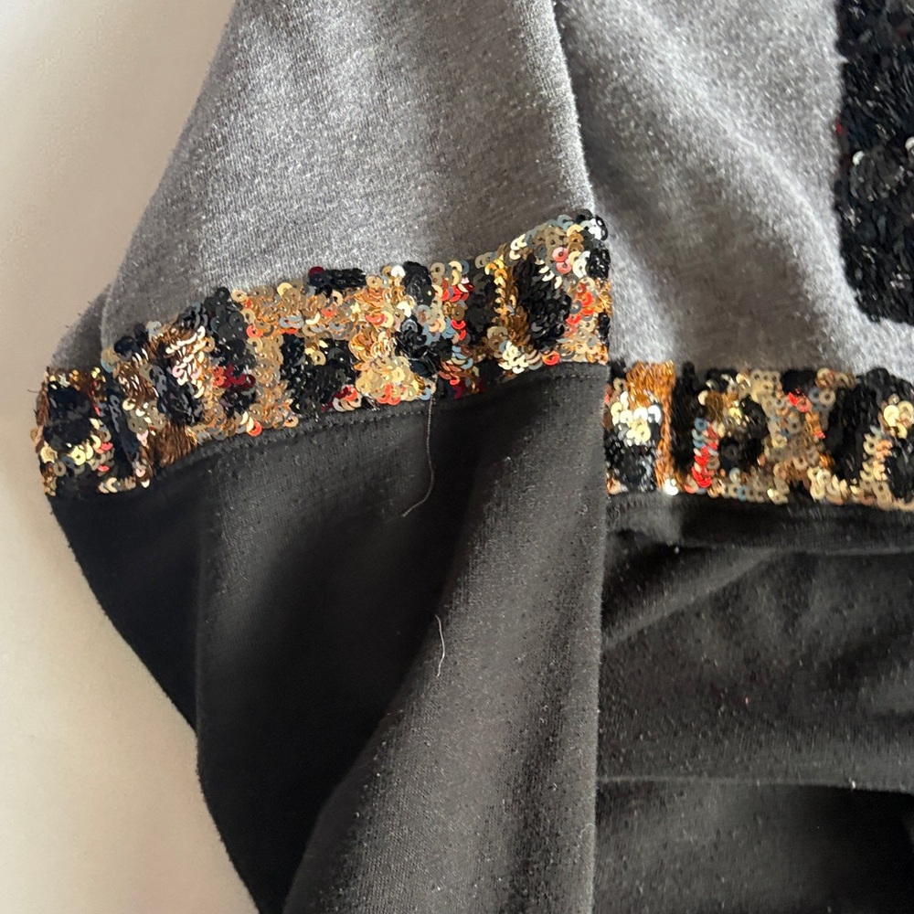 PINK Victoria's Secret Gray Hoodie with Black cheetah print Sequins - Picture 5 of 6